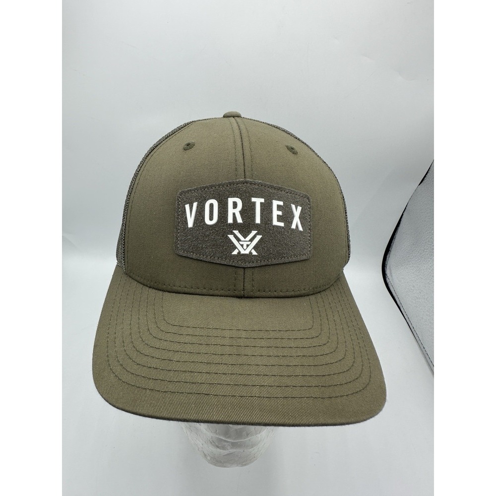 Vortex Optics Trucker Hat Snapback Olive Green Mesh Cap Adjustable Logo